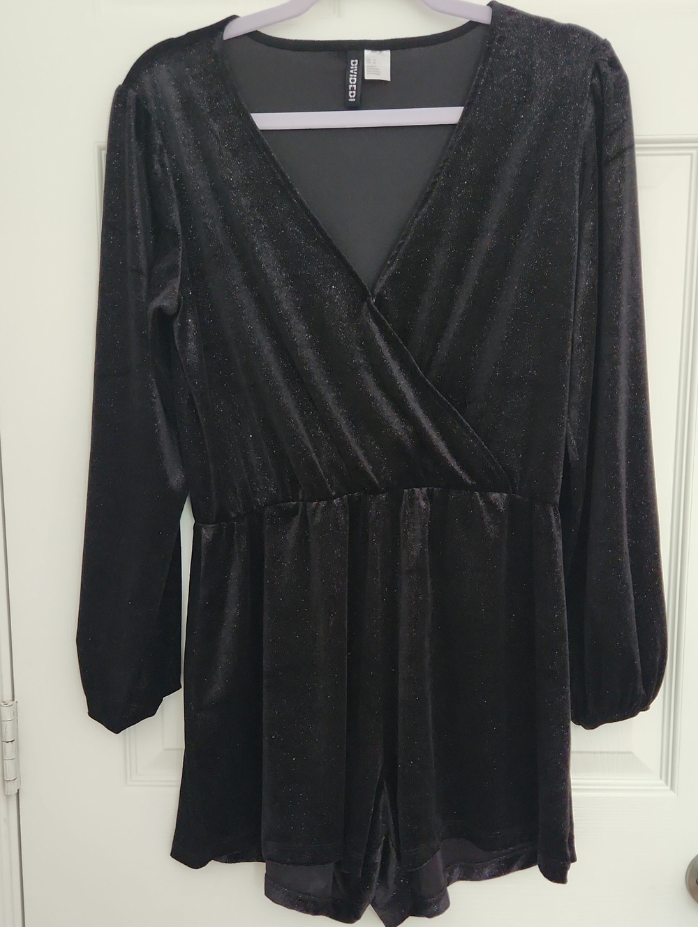 H&M Black Sparkle Long-Sleeve Wrap Romper - Party, Going Out, Date Night, Rave